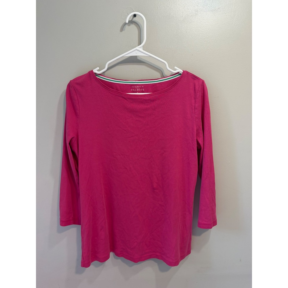 Talbots‎ Pink Pima Cotton Boat Neck 3/4 Sleeve Tee Shirt Womens Size Medium
